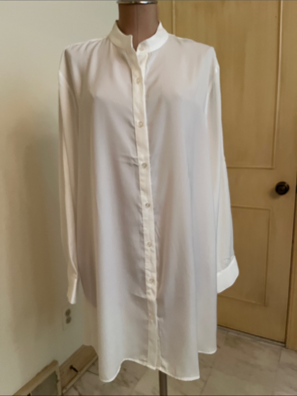SUMMERSALT Resort Easy Lagenlook Tab L SLV Ivory Mandarin Collar Tunic/Dress XL